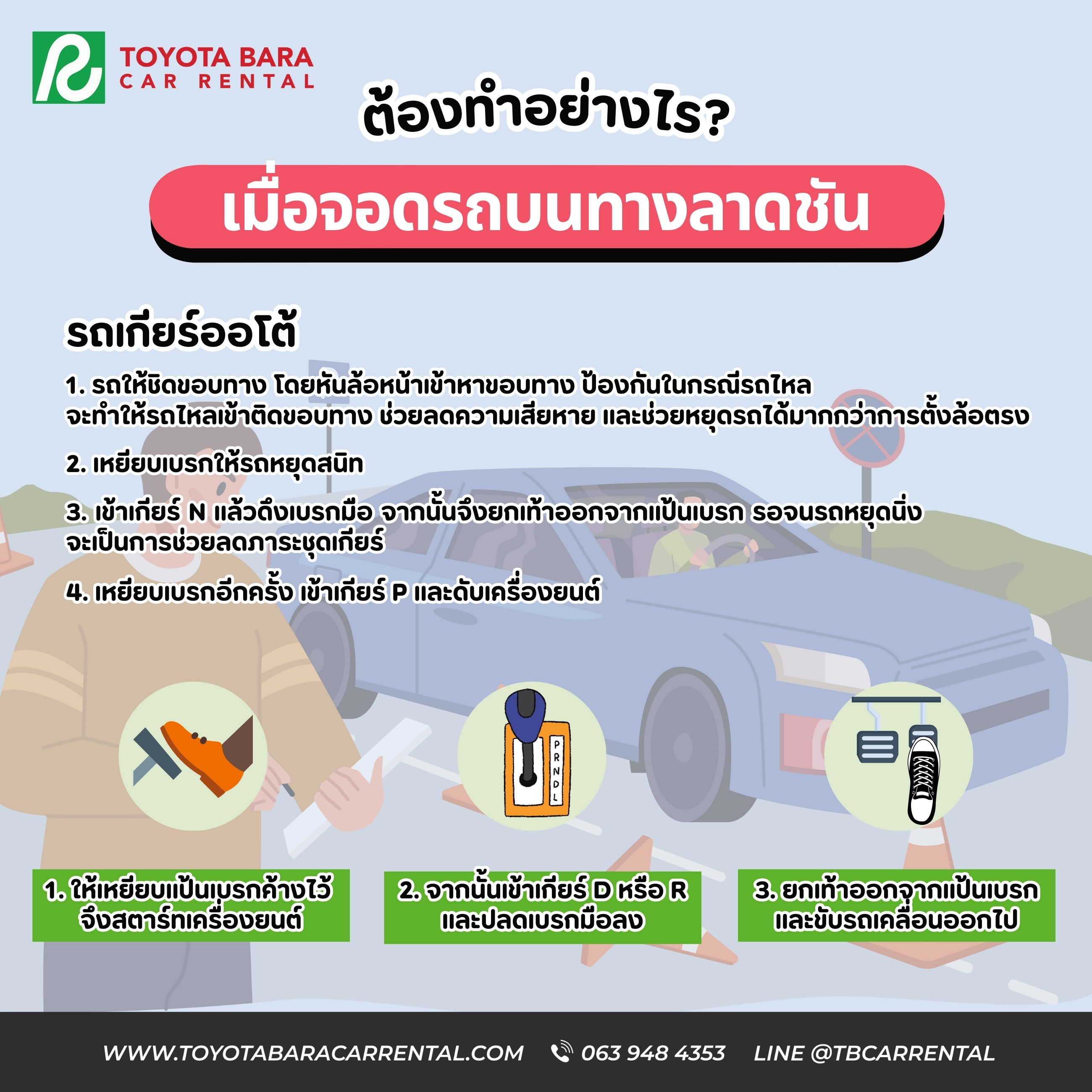จอดรถบนทางลาดชัน ต้องทำอย่างไร?